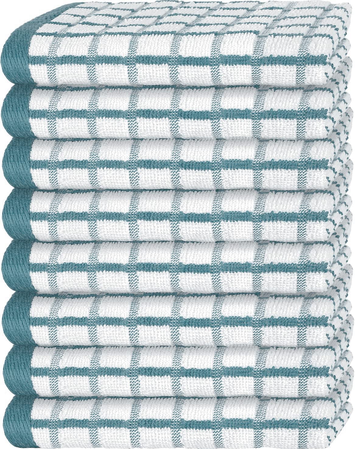 [8 Pack] Premium Dish Towels for Kitchen, with Hanging Loop - Heavy Duty Absorbent 100% Cotton 410 GSM Terry Kitchen Towels, 16x26 (Aqua)