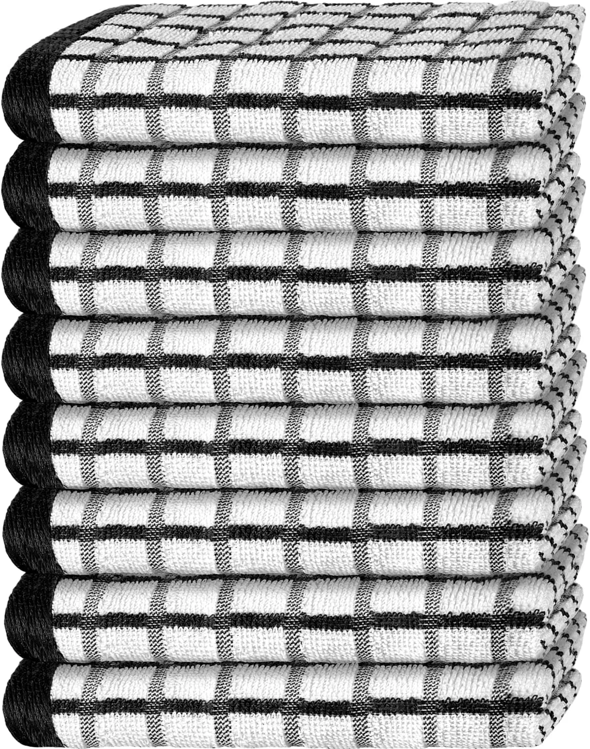 [8 Pack] Premium Dish Towels for Kitchen, with Hanging Loop - Heavy Duty Absorbent 100% Cotton 410 GSM Terry Kitchen Towels, 16x26 (Black)