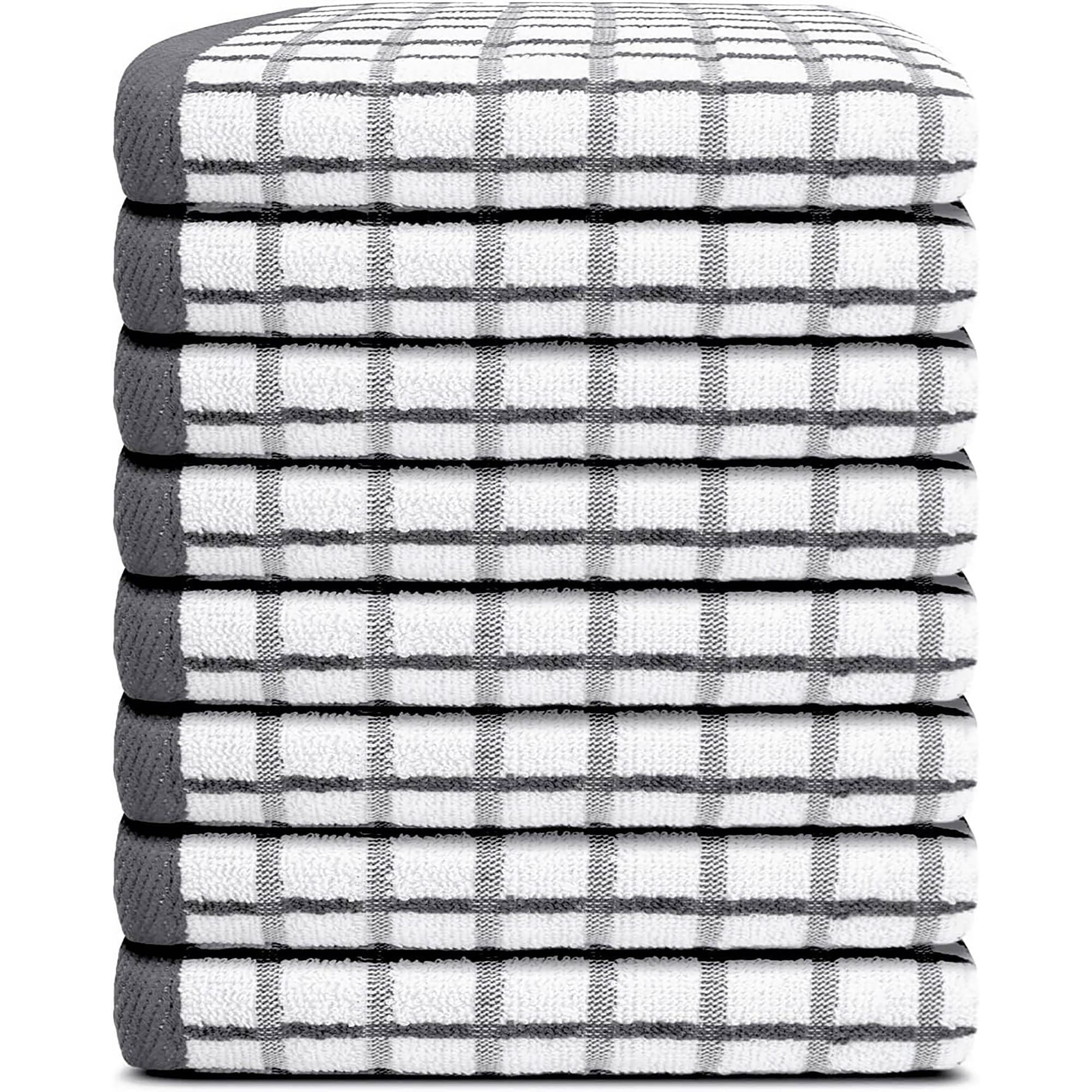 [8 Pack] Premium Dish Towels for Kitchen, with Hanging Loop - Heavy Duty Absorbent 100% Cotton 410 GSM Terry Kitchen Towels, 16x26 (Gray)