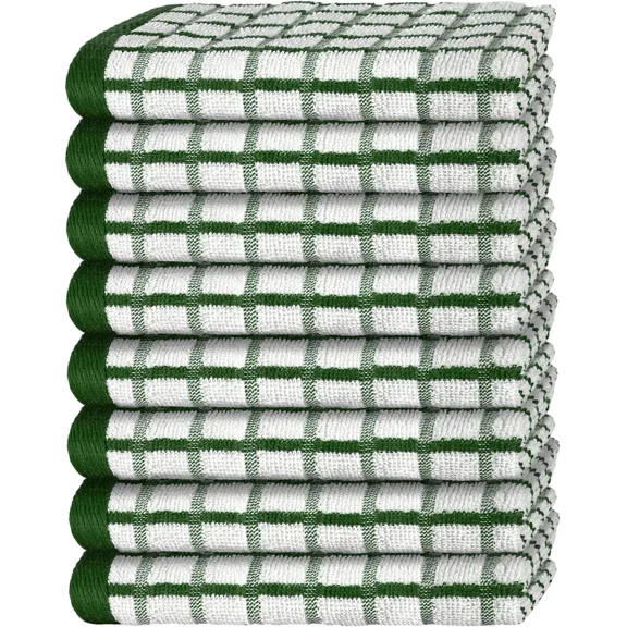 [8 Pack] Premium Dish Towels for Kitchen, with Hanging Loop - Heavy Duty Absorbent 100% Cotton 410 GSM Terry Kitchen Towels, 16x26 (Green)