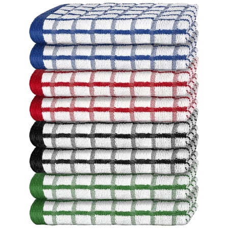 White Classic Dish Towels for Kitchen, 8 Pack, 16x26 - 100% Cotton Kitchen Towels with Hanging Loop, Ultra Absorbent and Thick 410 GSM, Multicolor