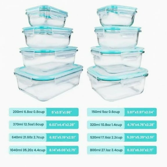 8 Pack Premium Glass Food Storage Containers - Airtight, Leak-Proof, Microwave, Oven, Freezer and Dishwasher Safe - BPA Free, Stain-Resistant, Easy-Clean Design for Meal Prep and Bento Boxes