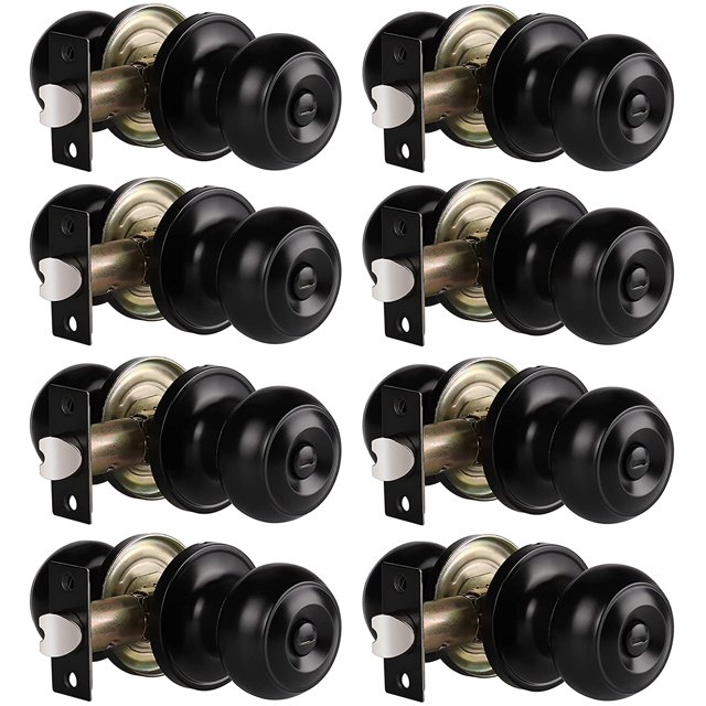 8 Pack Privacy Door Knobs for Bed/Bath Matte Black Finished, Keyless