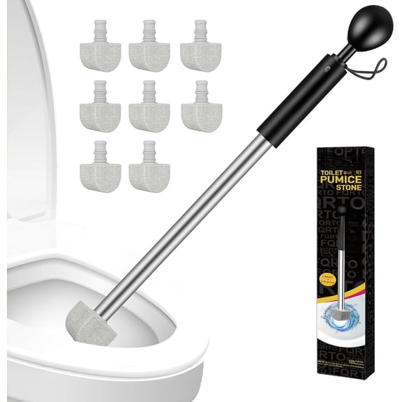 8-Pack Pumice Stone Toilet Cleaner with Long Handle - Hard Water & Limescale Remover, Non-Scratch Multi-Surface , Disposable Refill Heads for Bathroom & Kitchen