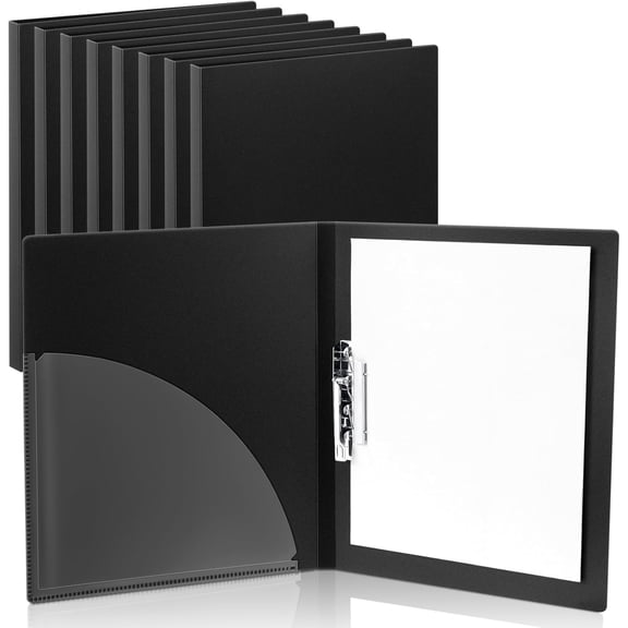 8 Pack Punchless Clamp Binder Folder Ringless Binder with Metal Clip and Poly Covers Flex Colored Swing Clamp for Work School Documents, 9.7 x 11.5 Inch(Black)