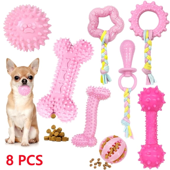 8 Pack Puppy Toys for Teething Small Dogs, Cute Pink Dog Chew Toys for Puppies, Soft Squeaky Dog Toys Interactive Small Dog Chew Toys