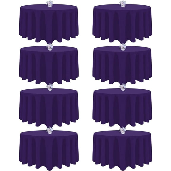 8 Pack Purple Round Tablecloth 90 Inch Round Table Cloth, Wrinkle Resistant and Washable Tablecloth Polyester Fabric Table Cloth Round Cover for Dining Wedding Banquet Party