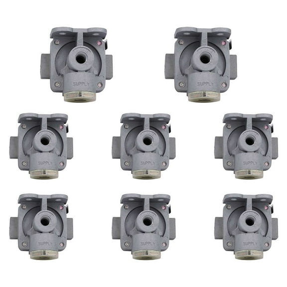 8 Pack QR-1C Quick Release Valves, 1/4" NPT Supply and BalancePort, 3/8" Delivery Port for Multiple Freightliner, International and Volvo Applications Replace 289714, Bendix 109089