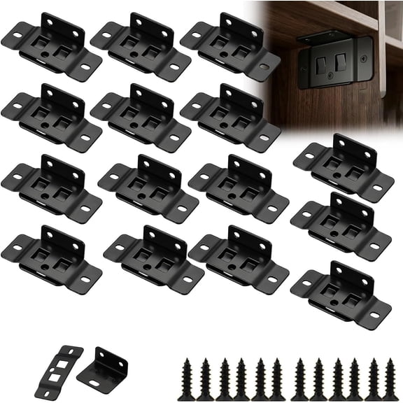 8 Pack Quick Fitting Furniture Joint Bracket Cabinet Connector Clips L Shape Right Angle Heavy Duty Metal Fastener Hidden Shelf Support for Wood Bookcase Cupboard Wardrobe Hardware (15Pcs, Black)