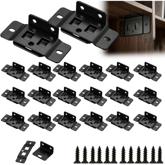 8 Pack Quick Fitting Furniture Joint Bracket Cabinet Connector Clips L Shape Right Angle Heavy Duty Metal Fastener Hidden Shelf Support for Wood Bookcase Cupboard Wardrobe Hardware (20Pcs, Black)