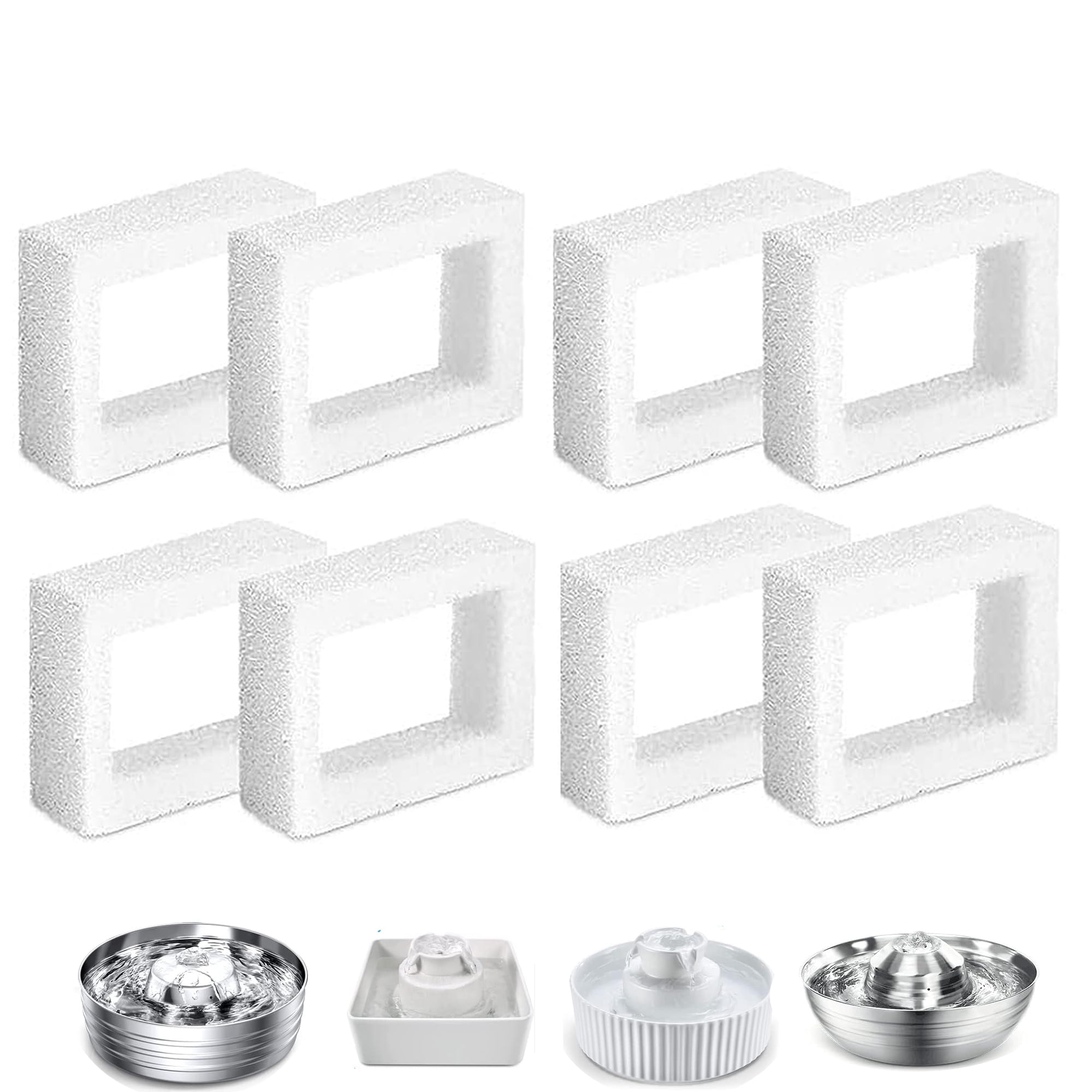 16 Pack Replacement Filters For 360° CupCake Ceramic Pet Fountain | Triple Filtration Cat Water Fountain Filters With 4 Foam Sponges