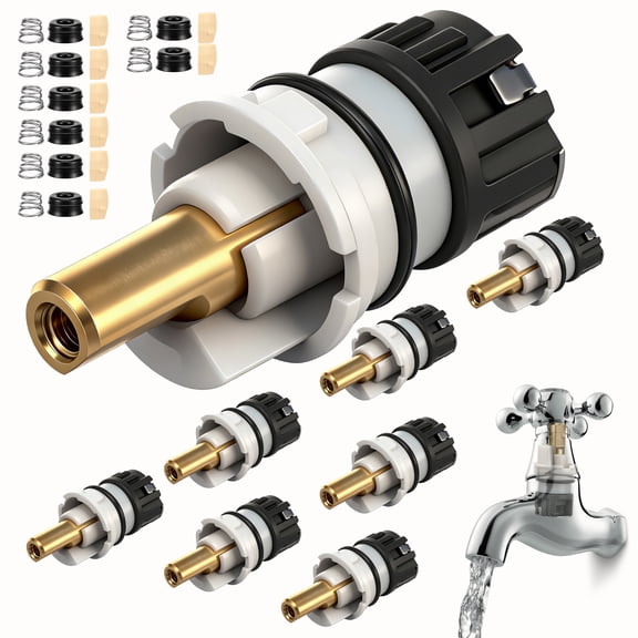 8 PCS RP25513 Faucet Stem Replacement Kit for Double Handle Faucets, Repair Kit with RP24096 Cartridge, RP4993 Seat and Spring, RP24097 1/4 Turn Stop, Brass and Stainless Steel