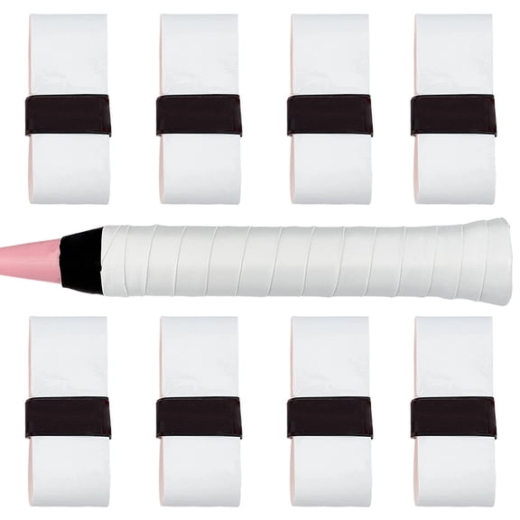 8 Pack Racquet Grip Tape White White Tennis Grip PU Leather Precut Non-Slip Light Tac Feel Sweat Absorbent Racket Tacky Racquet Overgrip Tape