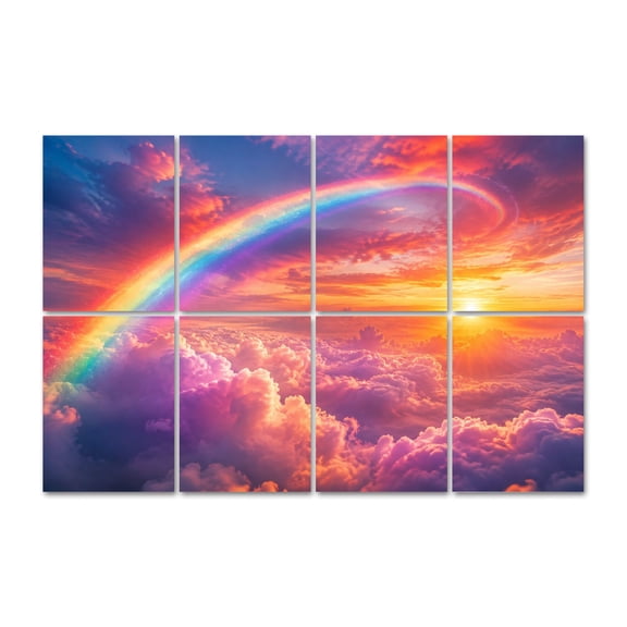 8 Pack Rainbow Sunset Clouds Art Acoustic Panels Self-Adhesive Colorful Sunset Clouds Dreamy Sky Decorative Sound Absorbing Wall Panels, Sound Panels for Recording Studio Living Room 48"x32"