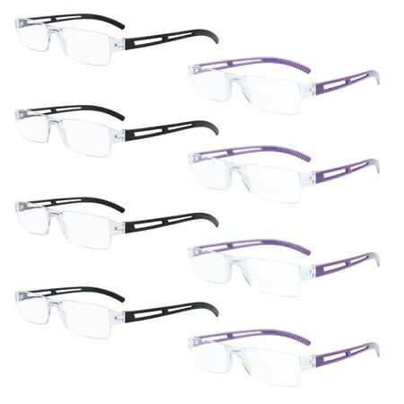 8 Pack Reading Glasses, Blue Light Blocking Computer Reading Glasses for Women and Men, Anti Glare Lightweight Readers (4 Black+4 Purple,+1.75)
