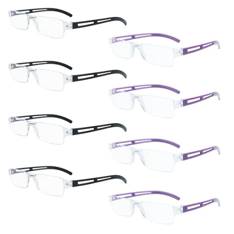 8 Pack Reading Glasses, Blue Light Blocking Computer Reading Glasses for Women and Men, Anti Glare Lightweight Readers (4 Black+4 Purple,+3.50)