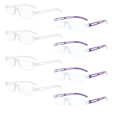 8 Pack Reading Glasses, Blue Light Blocking Computer Reading Glasses for Women and Men, Anti Glare Lightweight Readers (4 Clear+4 Purple,+3.00)