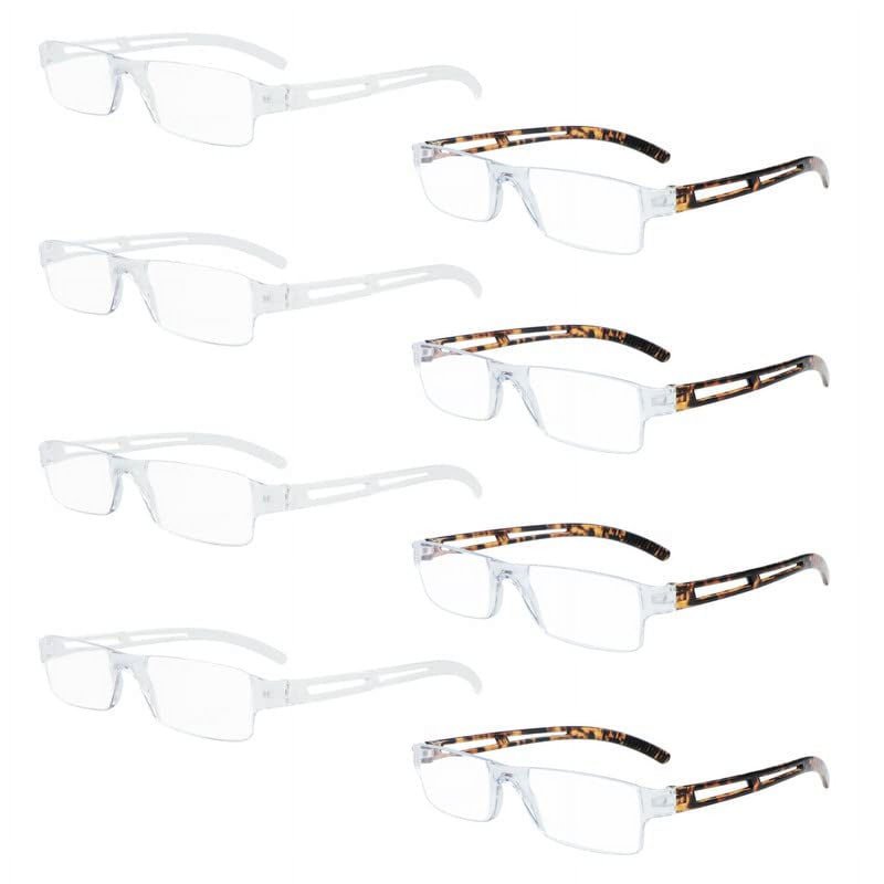 8 Pack Reading Glasses, Blue Light Blocking Computer Reading Glasses for Women and Men, Anti Glare Lightweight Readers (4 Clear+4 Tortoise,+2.25)
