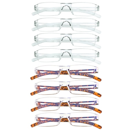 8 Pack Reading Glasses, Blue Light Blocking Computer Reading Glasses for Women and Men, Anti Glare Lightweight Readers (4 Clear+4 Tortoise,+2.50)
