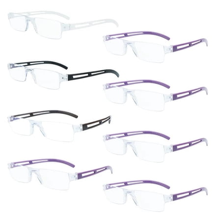 8 Pack Reading Glasses, Blue Light Blocking Computer Reading Glasses for Women and Men, Anti Glare Lightweight Readers (4 Color+4 Purple,+1.25)