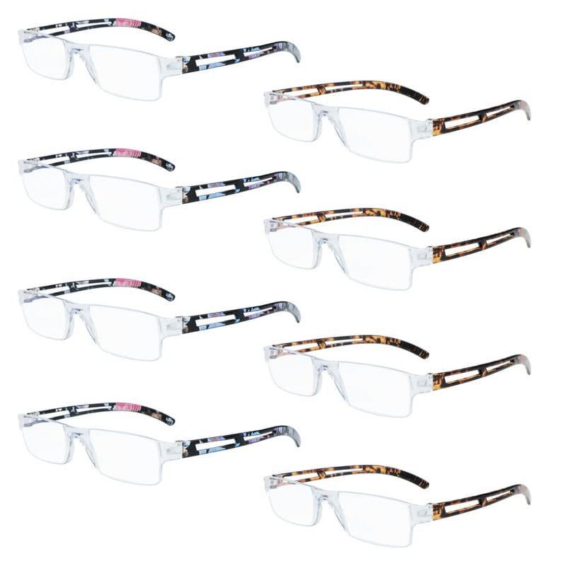 8 Pack Reading Glasses, Blue Light Blocking Computer Reading Glasses for Women and Men, Anti Glare Lightweight Readers (4 Floral+4 Tortoise,+2.00)