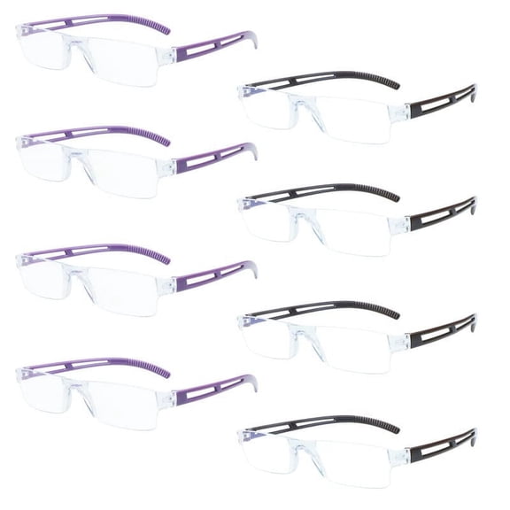 8 Pack Reading Glasses, Blue Light Blocking Computer Reading Glasses for Women and Men, Anti Glare Lightweight Readers (4 Purple+4 Brown,+2.00)