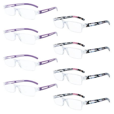 8 Pack Reading Glasses, Blue Light Blocking Computer Reading Glasses for Women and Men, Anti Glare Lightweight Readers (4 Purple+4 Floral,+2.25)