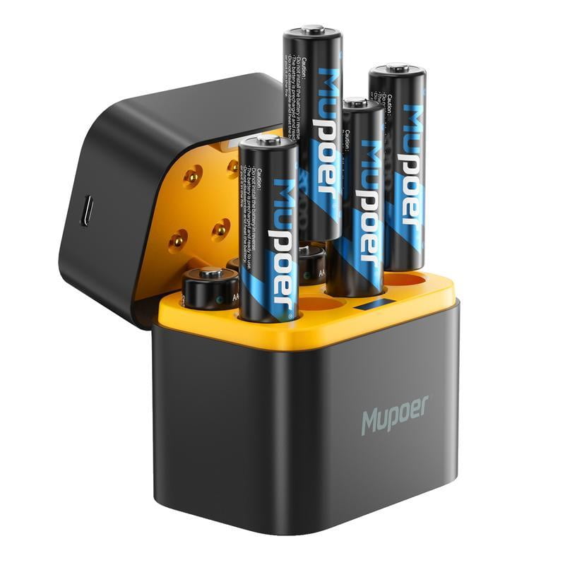 8-Pack Rechargeable AA Lithium Batteries with Charger, 3000mWh Long-Lasting Li-ion Double A Batteries & Storage Box