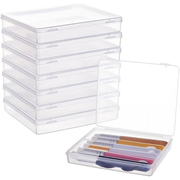 8 Pack Rectangle Clear Plastic Bead Storage Containers Box Drawer Organizers with Lid