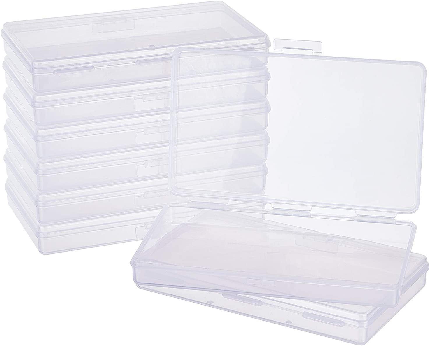 8 Pack Rectangle Clear Plastic Storage Box with Double Hinged Lids 