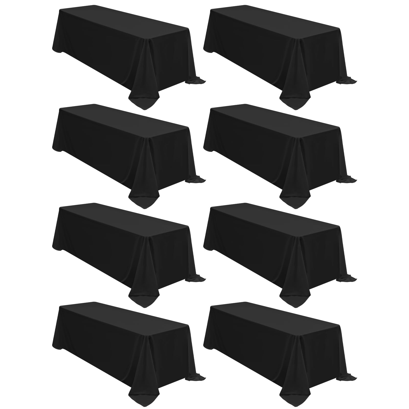 8 Pack Rectangle Tablecloth 90 x 132 inch Black Polyester Table Cloths