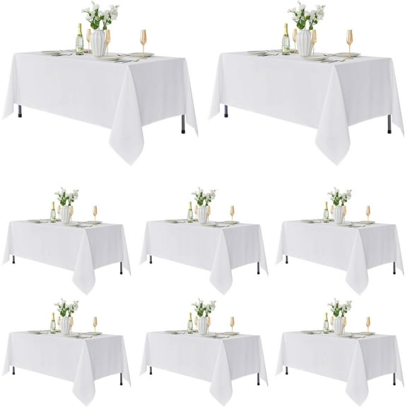 8 Pack Rectangle Tablecloths: Stain Resistant Wrinkle Free Circle Table Clothes, Washable Reusable Polyester Covers for Wedding Party Birthday Banquet Reception(White, 60x102 Inch)