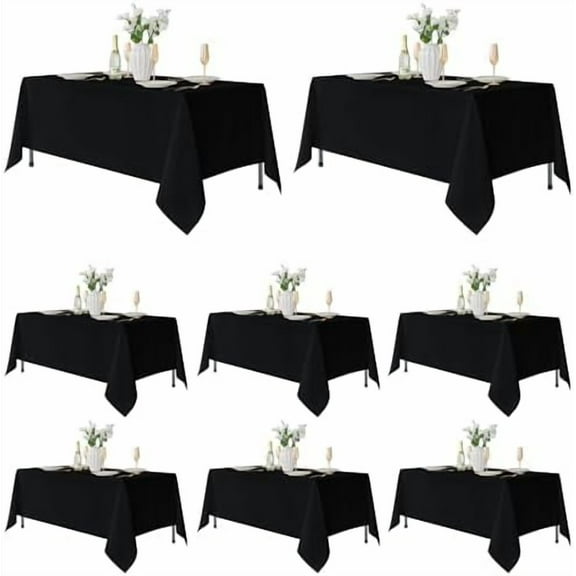 8 Pack Rectangle Tablecloths: Stain Resistant Wrinkle Free Fabric Table Clothes, Washable Reusable Polyester Table Covers for Wedding Party Birthday Banquet Reception(Black, 60x102 Inch)