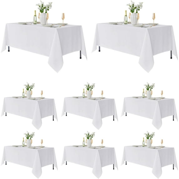 8 Pack Rectangle Tablecloths: Stain Resistant Wrinkle Free Fabric Table Clothes, Washable Reusable Polyester Table Covers for Wedding Party Birthday Banquet Reception(White, 60x102 Inch)