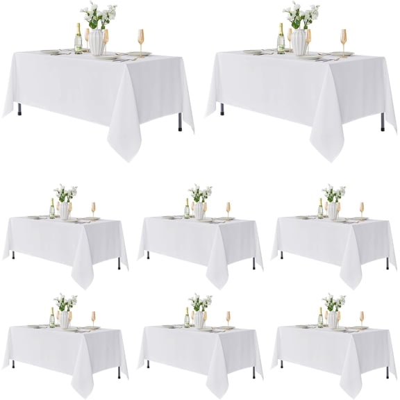 8 Pack Rectangular Tablecloth 70x120 Inch White Stain and Wrinkle Resistant Washable Polyester Bestseling