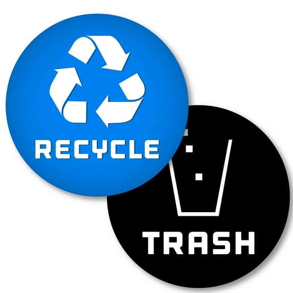 8 Pack Recycle Logo and Trash can Sticker to Organize Your Trash - for Garbage containers and Recycle Bins - Premium Vinyl Decal (Blue, XSmall)