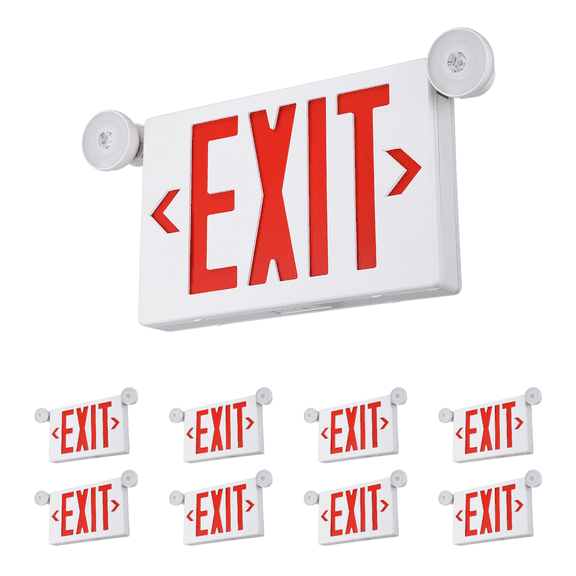 8 Pack Red LED Exit Sign Emergency Lights, Double Face, UL 924 Combo Exit Light, Two Adjustable Head Emergency Exit Light, Commercial