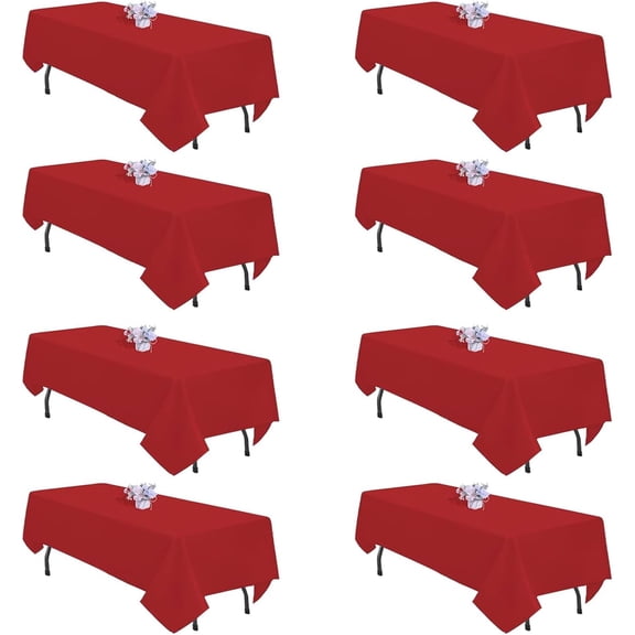 8 Pack Red Polyester Rectangle Tablecloth 60 x 102 Inch