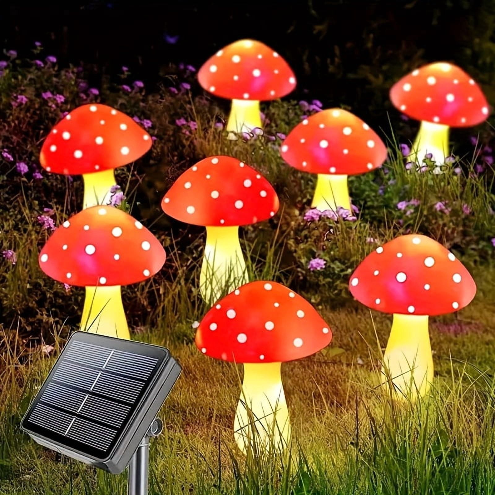 8-Pack Red Solar Mushroom Lamp, 8 Modes, Outdoor Waterproof, for Garden Decor, Christmas, Halloween, Yard, Lawn