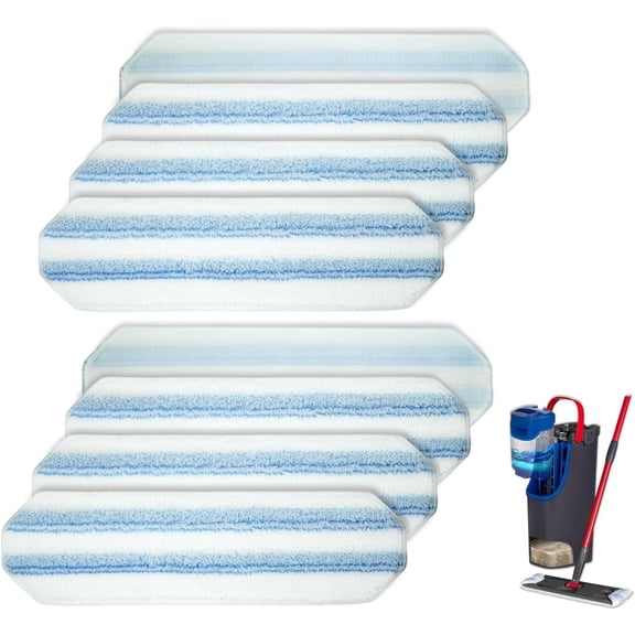 8 Pack Replacement Pads for Vileda H2prO/ O-Cedar H2prO Flat Mop System, Microfiber Mop Pads, Machine Washable/ Reusable, Powerful Stain Removal, for Hardwood, Tile, Vinyl, Marble, Bamboo, Basebo