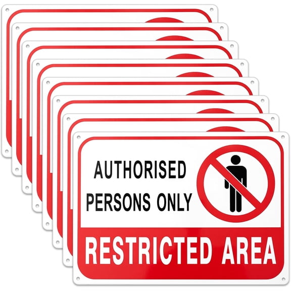 8 Pack Restricted Area Authorized Personnel Only Sign 10x7 Inch.40 Aluminum Safety Sign Do Not Enter Heavy Duty Warn Weatherproof Industrial Door Warn Indoor Outdoor Warehouse Factory Office Use