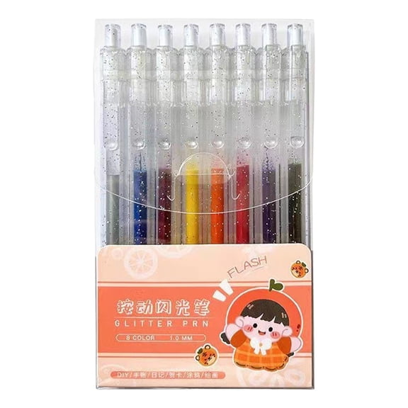 8-Pack Retractable Glitter Glue Pens, 15cm, Sparkle Gel Ink, Transparent Barrel for DIY & Card Making (1 box)