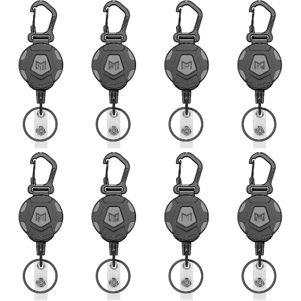 8-Pack Retractable Keychain, Heavy Duty Carabiner Badge Holder, Tactical ID Badge Reel with 31.5” Steel Retractable Cord, 8.0 oz