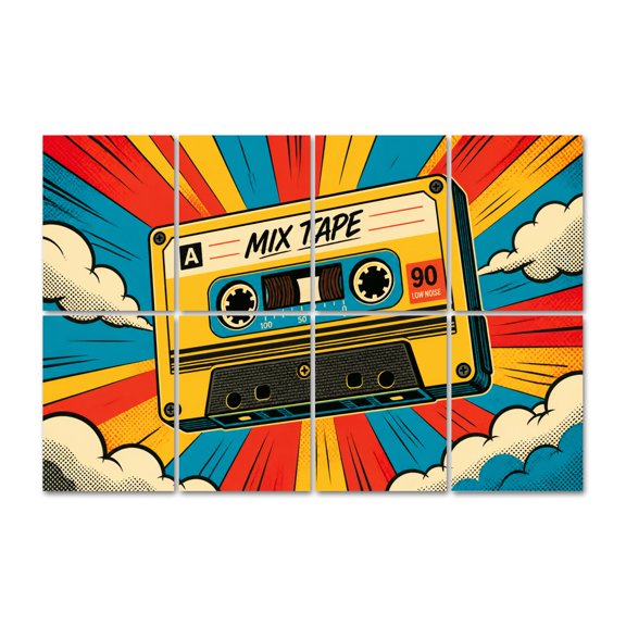 8 Pack Retro Cassette Tape Art Acoustic Panels Self-Adhesive Colorful Pop Art Comic Clouds Decorative Sound Absorbing Wall Panels, Sound Panels for Recording Studio Living Room 48"x32"