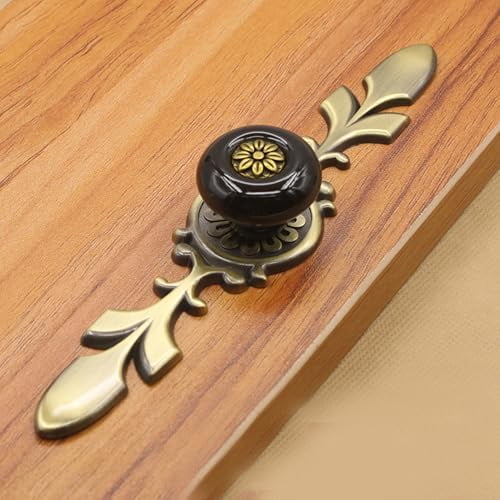 8 Pack Retro Ceramic Knobs,Vintage Dresser Kitchen Petal Cabinet Pulls Zinc Alloy Base Back Plate Cupboard Wardrobe Drawer Door Handles