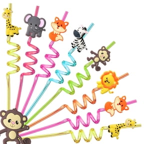 8 Pack Reusable Cartoon Animal Spiral Straws, BPA-Free Plastic Twist Straws with Cute Designs, Perfect for Parties, Birthdays, Picnics and Daily Beverages