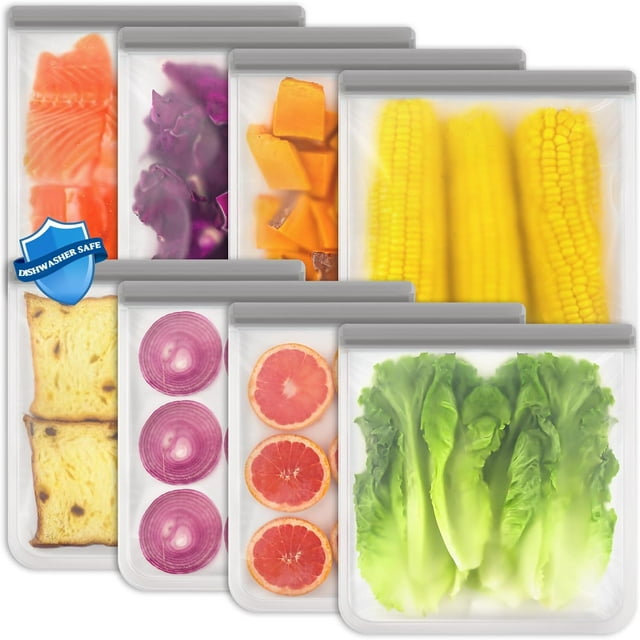 8 Pack Reusable Gallon Bags Food Grade PEVA Freezer Bags for Safe and