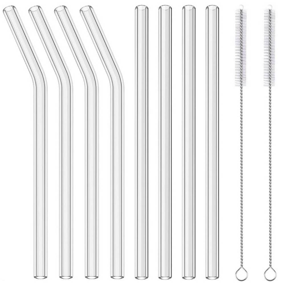 8 Pack Reusable Glass Straws, Clear Drinking Straws with 2 Cleaning Brushes Portable Glass Straws for Smoothies Tea Juice Wine (4 Straight + 4 Bent)by Casewin - Walmart.com