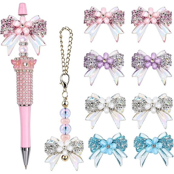 8 Pack Rhinestone Bow Focal Beads for Keychian Pens Beadable Butterfly ...