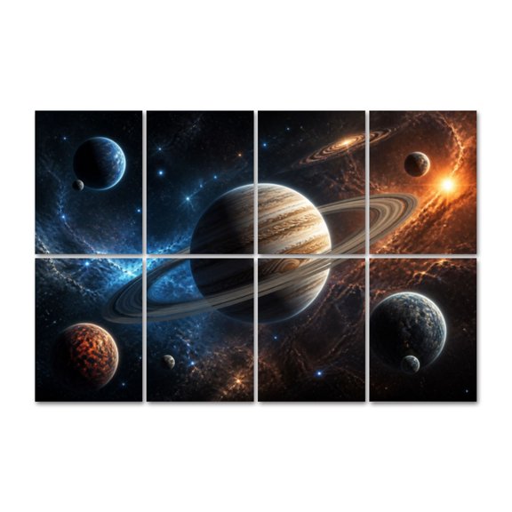 8 Pack Rings Fiery Cosmic Planets Art Acoustic Panels Self-Adhesive outer space galaxy nebula clouds science Decorative Sound Absorbing Wall Panels for Recording Studio Living Room 48"x32"